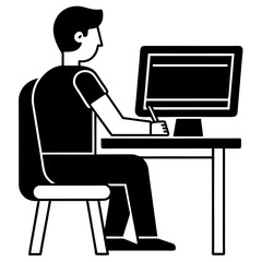 person working on laptop silhouette vector 