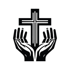 Cross and Open Hands Depict open hands reaching toward the cross