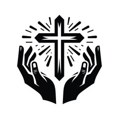 Cross and Open Hands Depict open hands reaching toward the cross