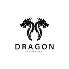 Black silhouette design simple dragon logo animal legend template illustration