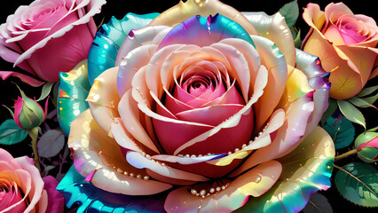 Pearlum digitally enhanced rose iridescent sheen rainbow colors