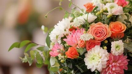 A bouquet of flowers with a mix of pink and white flowers