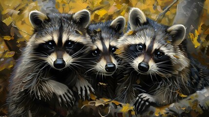 Obraz premium Three adorable raccoons