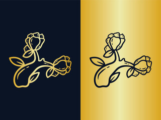 Floral element Botanical Hand Drawn Logo with Wild Flower and Leaves.Logo for spa and beauty salon, boutique, organic shop, wedding, floral designer, interior, cosmetic.