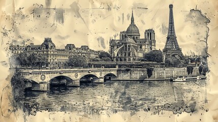 Iconic French Landmarks in Elegant with Architectural Details