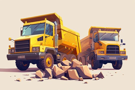Construction trucks flat design front view construction theme animation Split-complementary color scheme