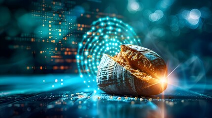 Bread Basket Guarded by Cybersecurity's Vigilant Eyes in a Futuristic Digital Landscape