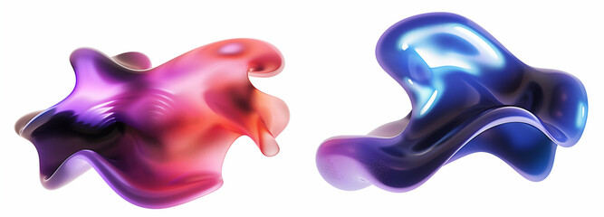 Two colorful abstract shapes made of liquid, in the style of graphic design-inspired illustrations, with digital gradient blends