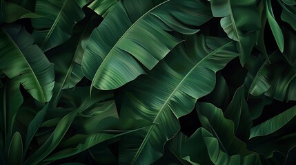 Fototapeta premium Tropical banana leaf texture in dark green, ideal for nature-themed designs, natural, background, foliage