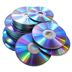 Cd or dvd disc pile isolated on transparent background