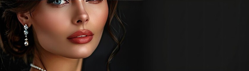 Fototapeta premium Model in a minimalistic black dress with elegant jewelry, illustrating timeless elegance