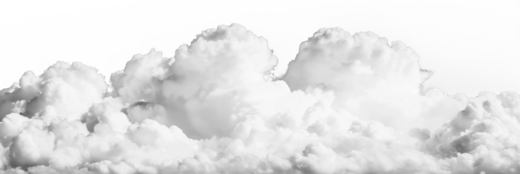 White cumulus clouds against a transparent background, creating a dramatic and powerful visual impact