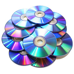 Cd or dvd disc pile isolated on transparent background