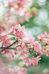 A tree in bloom that blooms pink in the spring. springtime. a bright day