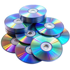 Cd or dvd disc pile isolated on transparent background