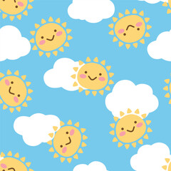 Sun cute seamless pattern design for background, wallpaper, fabric, textile design, card , wrapping paper , notebook, diary cover, blanket, blanket for kids, decorative and etc.