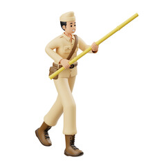 3D Character Veteran Soldiers Running Carrying Sharp Bamboo