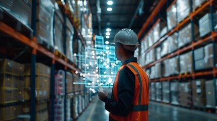 Female Manager Overseeing Logistics Operations with Advanced Technology, Using a Tablet While a Worker Loads Cardboard Boxes into a Delivery Truck at a Retail Warehouse. Perfect for Depicting Online S