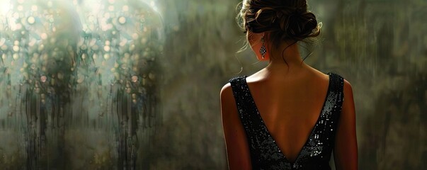 Woman in an elegant evening gown with sequins, illustrating formal and glamorous fashion
