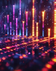 Fototapeta premium Abstract futuristic background with glowing lines and particles.