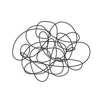 Hand drawn tangle scrawl sketch or black line spherical abstract scribble shape.