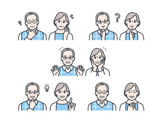 おじいちゃん おばあちゃん アイコン 表情　セット 素材