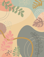 Design banner frame background .Colorful poster background vector illustration.Exotic plants, branches,art print for beauty, fashion and natural products,wellness, wedding and event.