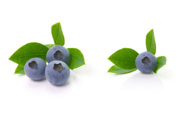 fresh blueberry isolated on a white background, berry and leaf