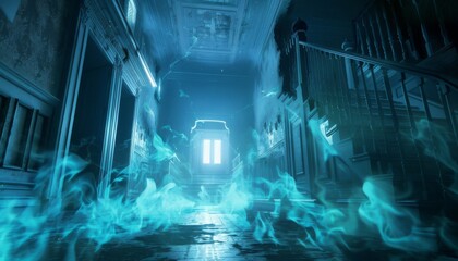 Haunted Hallway with Ghostly Apparitions
