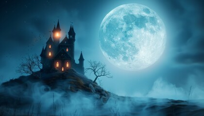 Haunted Castle Under the Full Moon