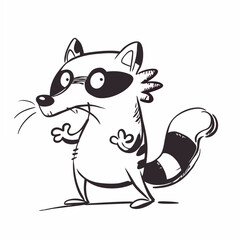 A raccoon with a black mask on its face, typical raccoon whiskers on its face, and a black and white tail vector art illustration