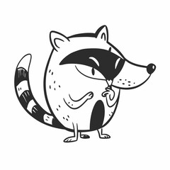 A raccoon with a black mask on its face, typical raccoon whiskers on its face, and a black and white tail vector art illustration