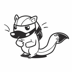 A raccoon with a black mask on its face, typical raccoon whiskers on its face, and a black and white tail vector art illustration
