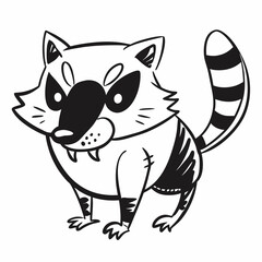 A raccoon with a black mask on its face, typical raccoon whiskers on its face, and a black and white tail vector art illustration