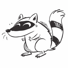 A raccoon with a black mask on its face, typical raccoon whiskers on its face, and a black and white tail vector art illustration