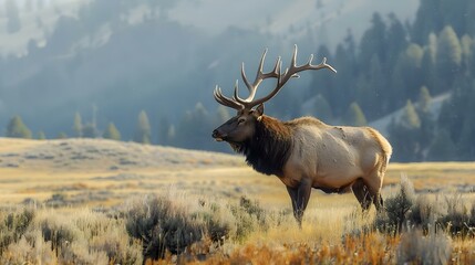 Bull Elk near Yellowstone National Park, Wyoming, USA