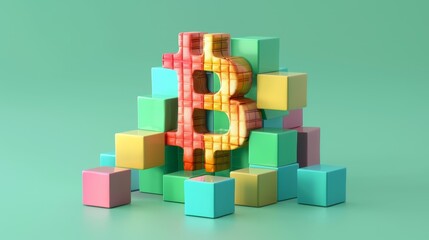 Obraz premium Digital Currency Evolution: Blockchain and Bitcoin Triadic Tech Design in 3D Render