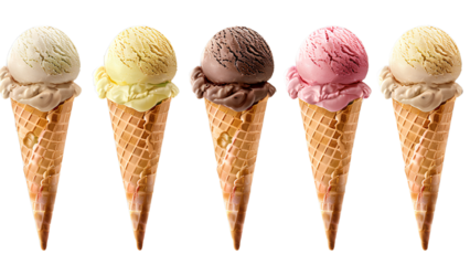 Set of Waffle cone ice cream on transparent background