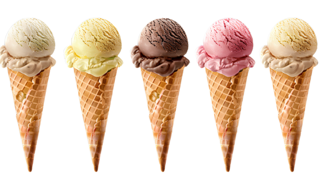 Set of Waffle cone ice cream on transparent background