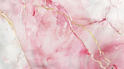 Pink and white marble texture with golden veins. Watercolor painting, seamless pattern. AI generated images.