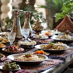 Iftar table setting with delicious arabic cuisine ramadan iftar image photography