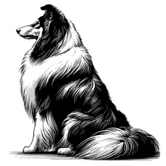 Hand drawn Cute Rough Collie dog in full-body, vector sketch isolated on white background.	