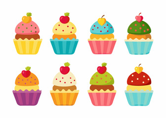 Set cupcakes clipart vector art illustration on white background