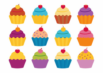 Set cupcakes clipart vector art illustration on white background