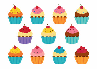 Set cupcakes clipart vector art illustration on white background