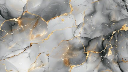 Abstract painting with black gray and gold colors with a marble texture. Seamless pattern. AI generated images.