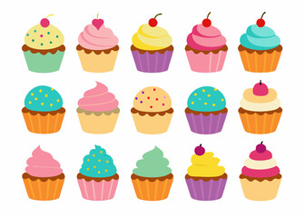 Set cupcakes clipart vector art illustration on white background