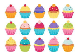 Set cupcakes clipart vector art illustration on white background