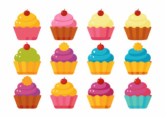 Set cupcakes clipart vector art illustration on white background