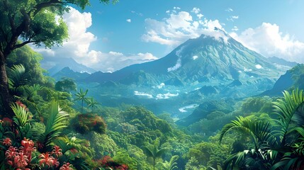 the Arenal Volcano with lush rainforests and wildlife in the foreground.